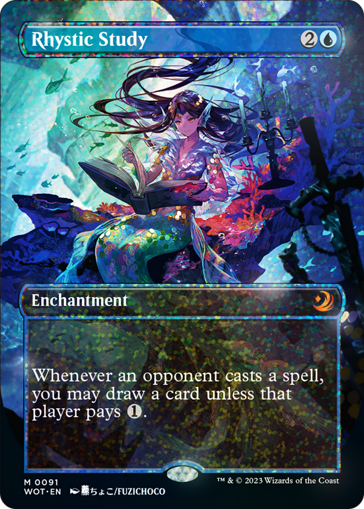 Rhystic Study (Anime Borderless) (Confetti Foil) [Wilds of Eldraine: E